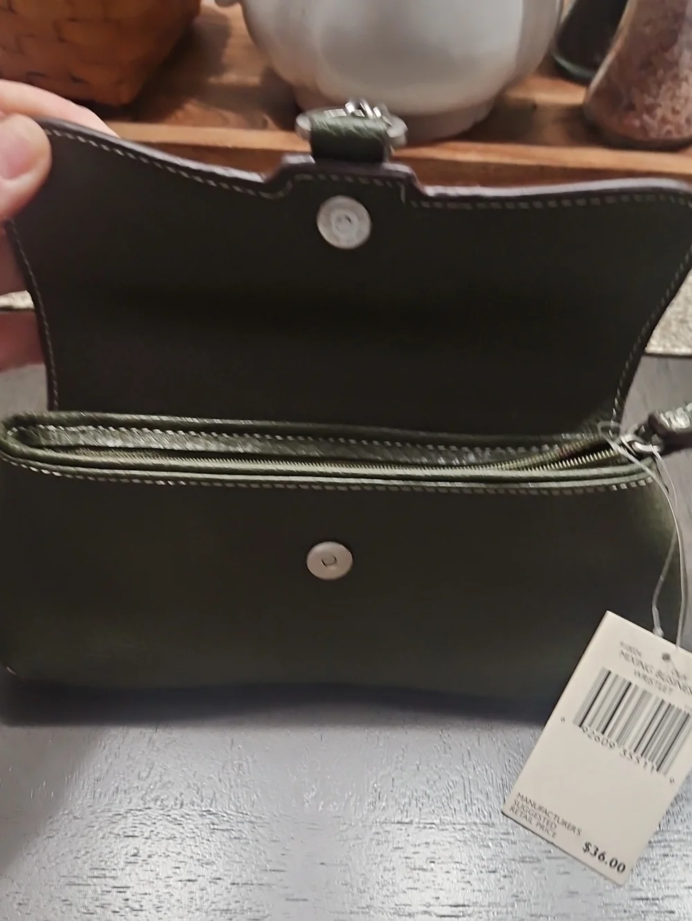 Tommy Hilfiger Olive Green Pebbled Leather Wristlet